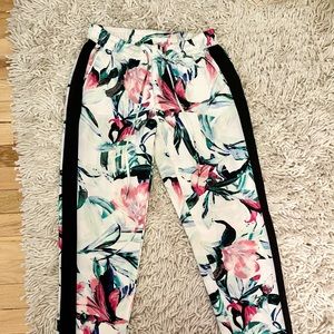 Floral slim ankle joggers with black side stripe